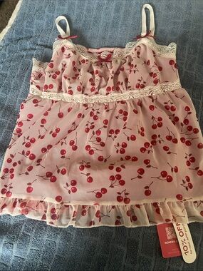 ROMWE Pink Cherry Print Girls Camisole Top